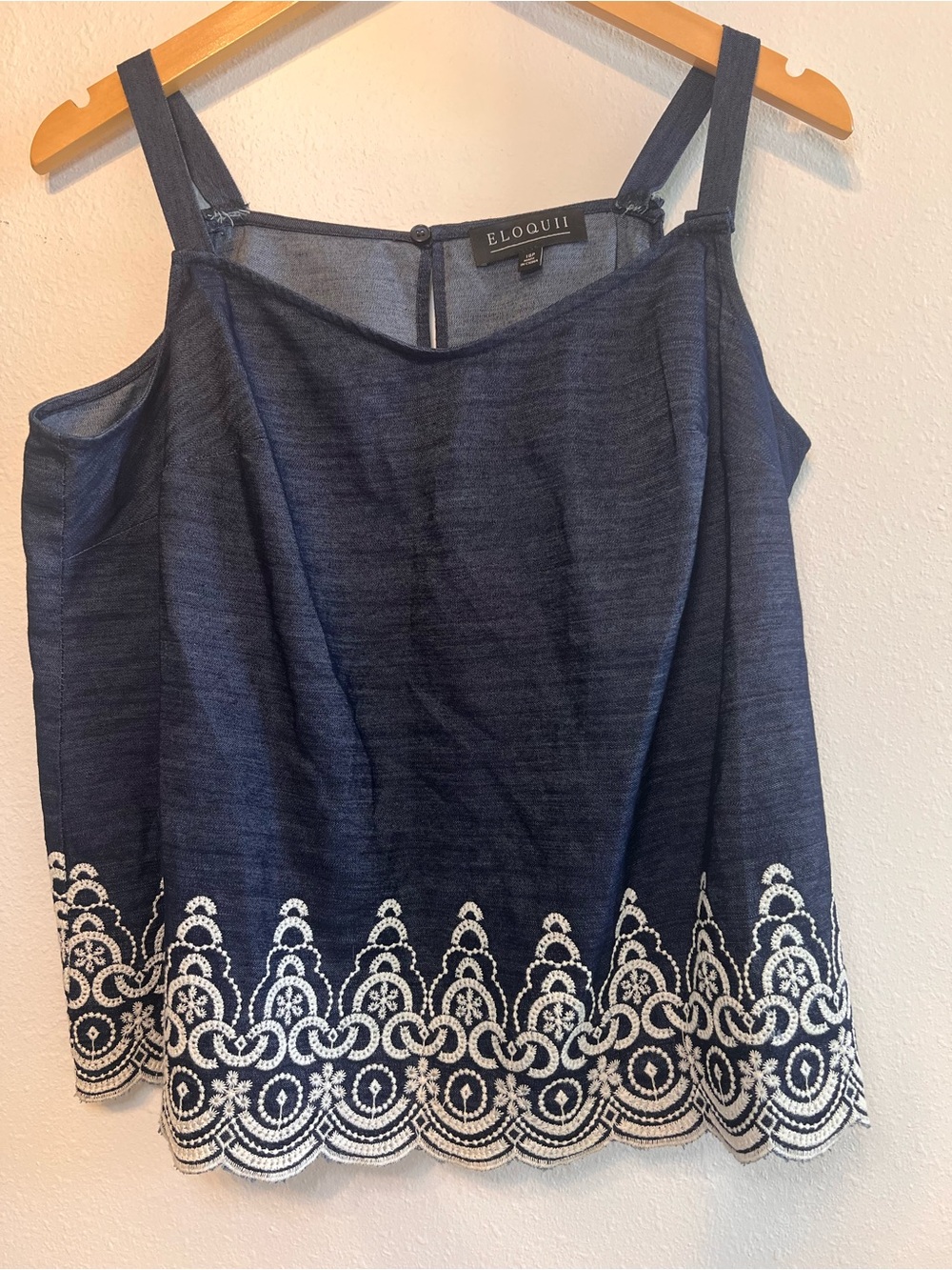 Eloquii Navy Tank with White Scallop Embroidery